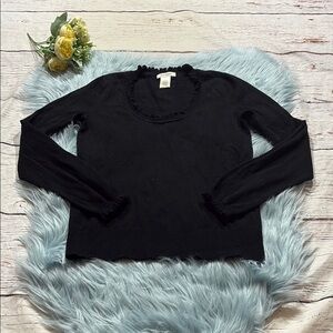 Max Studio Black Ruffle Trim Sweater sz S